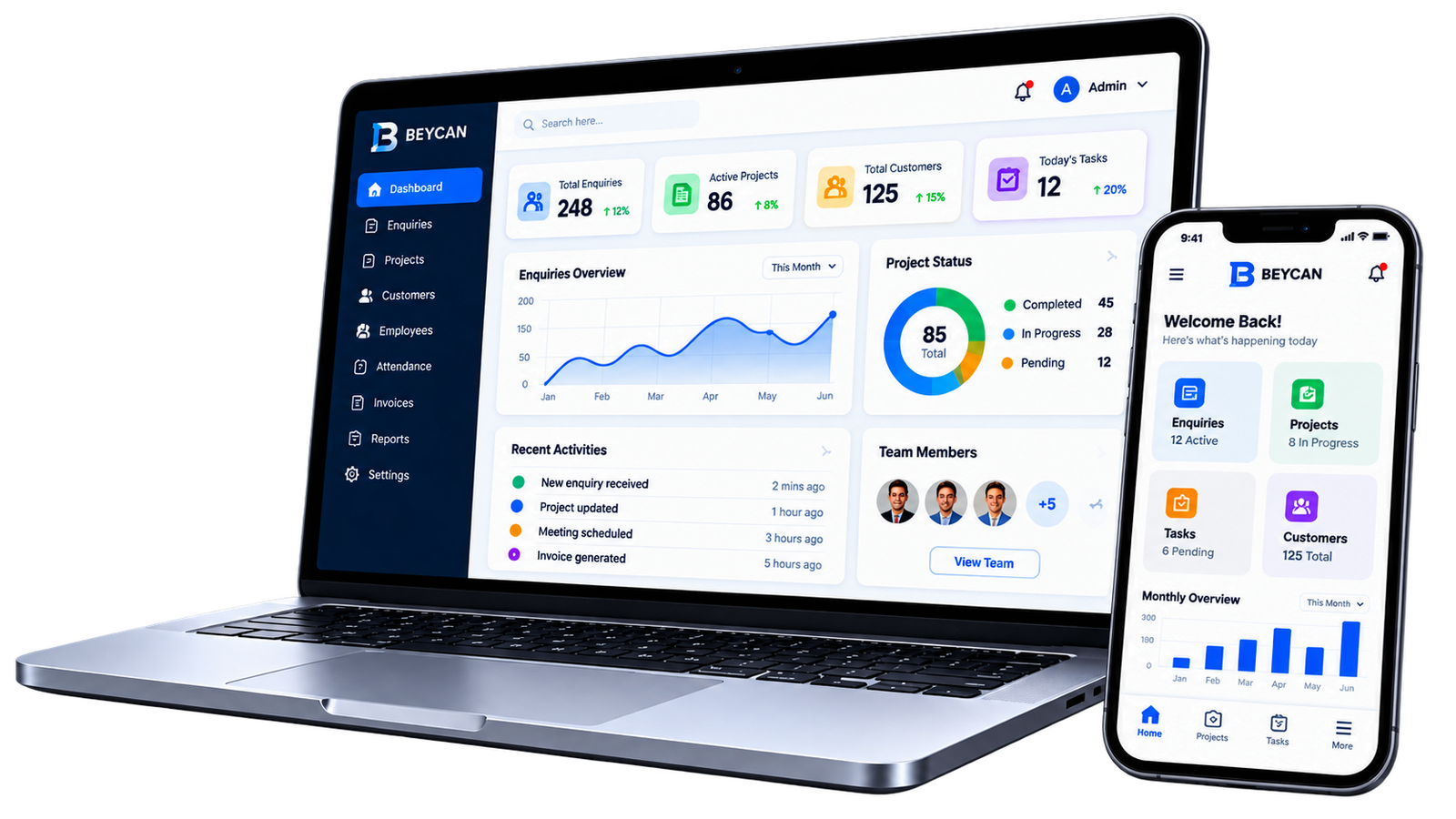 Beycan Technologies CRM laptop and mobile application